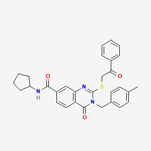 molecular formula C30H29N3O3S B2787738 N-cyclopentyl-3-[(4-methylphenyl)methyl]-4-oxo-2-[(2-oxo-2-phenylethyl)sulfanyl]-3,4-dihydroquinazoline-7-carboxamide CAS No. 1113138-63-8