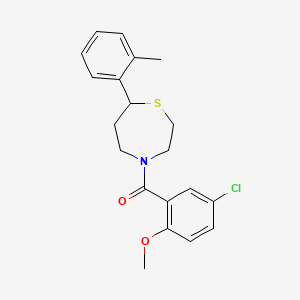 molecular formula C20H22ClNO2S B2787742 (5-Chloro-2-methoxyphenyl)(7-(o-tolyl)-1,4-thiazepan-4-yl)methanone CAS No. 1706089-98-6