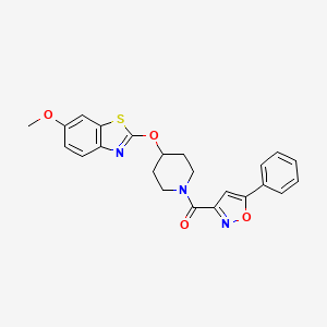 molecular formula C23H21N3O4S B2787751 (4-((6-Methoxybenzo[d]thiazol-2-yl)oxy)piperidin-1-yl)(5-phenylisoxazol-3-yl)methanone CAS No. 1286696-85-2