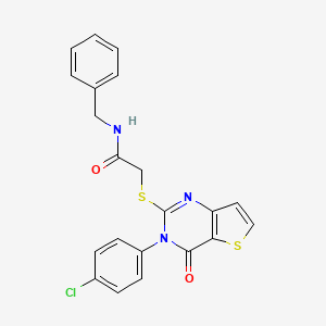molecular formula C21H16ClN3O2S2 B2787752 N-benzyl-2-{[3-(4-chlorophenyl)-4-oxo-3,4-dihydrothieno[3,2-d]pyrimidin-2-yl]sulfanyl}acetamide CAS No. 440325-32-6