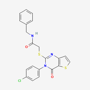 molecular formula C21H16ClN3O2S2 B2787752 N-benzyl-2-[3-(4-chlorophenyl)-4-oxothieno[3,2-d]pyrimidin-2-yl]sulfanylacetamide CAS No. 440325-32-6