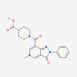 molecular formula C21H22N4O4 B2787795 methyl 1-(5-methyl-3-oxo-2-phenyl-3,5-dihydro-2H-pyrazolo[4,3-c]pyridine-7-carbonyl)piperidine-4-carboxylate CAS No. 921832-40-8