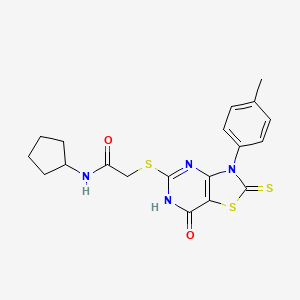 molecular formula C19H20N4O2S3 B2787876 N-cyclopentyl-2-((7-oxo-2-thioxo-3-(p-tolyl)-2,3,6,7-tetrahydrothiazolo[4,5-d]pyrimidin-5-yl)thio)acetamide CAS No. 1040654-30-5