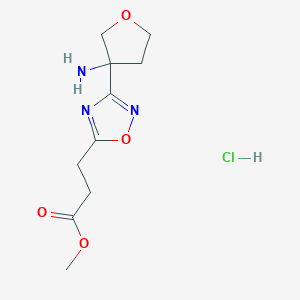 molecular formula C10H16ClN3O4 B2787916 methyl3-[3-(3-aminooxolan-3-yl)-1,2,4-oxadiazol-5-yl]propanoatehydrochloride CAS No. 2503205-15-8