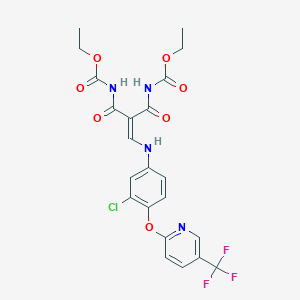 molecular formula C22H20ClF3N4O7 B2787942 ethyl N-(3-(3-chloro-4-{[5-(trifluoromethyl)-2-pyridinyl]oxy}anilino)-2-{[(ethoxycarbonyl)amino]carbonyl}acryloyl)carbamate CAS No. 338770-22-2