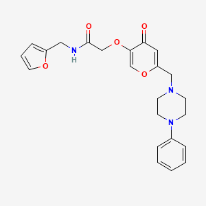 molecular formula C23H25N3O5 B2788048 N-(furan-2-ylmethyl)-2-((4-oxo-6-((4-phenylpiperazin-1-yl)methyl)-4H-pyran-3-yl)oxy)acetamide CAS No. 898417-94-2