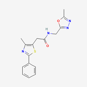 molecular formula C16H16N4O2S B2788064 N-[(5-methyl-1,3,4-oxadiazol-2-yl)methyl]-2-(4-methyl-2-phenyl-1,3-thiazol-5-yl)acetamide CAS No. 1207058-73-8