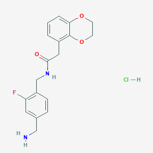 molecular formula C18H20ClFN2O3 B2788071 N-[[4-(Aminomethyl)-2-fluorophenyl]methyl]-2-(2,3-dihydro-1,4-benzodioxin-5-yl)acetamide;hydrochloride CAS No. 2490406-96-5