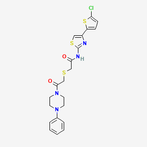 molecular formula C21H21ClN4O2S3 B2788091 N-[4-(5-chlorothiophen-2-yl)-1,3-thiazol-2-yl]-2-{[2-oxo-2-(4-phenylpiperazin-1-yl)ethyl]sulfanyl}acetamide CAS No. 681224-89-5