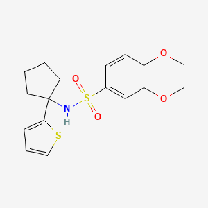 molecular formula C17H19NO4S2 B2788147 N-(1-(thiophen-2-yl)cyclopentyl)-2,3-dihydrobenzo[b][1,4]dioxine-6-sulfonamide CAS No. 2034331-77-4