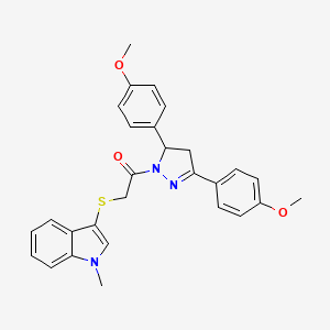 B2788162 1-(3,5-bis(4-methoxyphenyl)-4,5-dihydro-1H-pyrazol-1-yl)-2-((1-methyl-1H-indol-3-yl)thio)ethanone CAS No. 681280-15-9