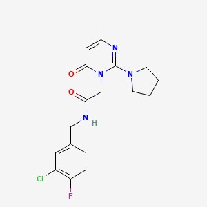 molecular formula C18H20ClFN4O2 B2788201 N-[(3-chloro-4-fluorophenyl)methyl]-2-[4-methyl-6-oxo-2-(pyrrolidin-1-yl)-1,6-dihydropyrimidin-1-yl]acetamide CAS No. 1251553-49-7