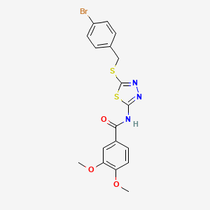 molecular formula C18H16BrN3O3S2 B2788211 N-(5-((4-bromobenzyl)thio)-1,3,4-thiadiazol-2-yl)-3,4-dimethoxybenzamide CAS No. 392303-01-4