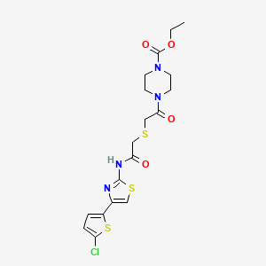 molecular formula C18H21ClN4O4S3 B2788250 ethyl 4-{2-[({[4-(5-chlorothiophen-2-yl)-1,3-thiazol-2-yl]carbamoyl}methyl)sulfanyl]acetyl}piperazine-1-carboxylate CAS No. 681224-90-8