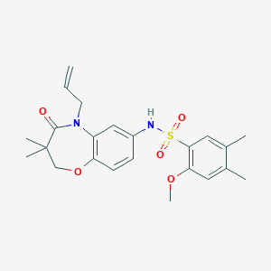 molecular formula C23H28N2O5S B2788258 N-(5-allyl-3,3-dimethyl-4-oxo-2,3,4,5-tetrahydrobenzo[b][1,4]oxazepin-7-yl)-2-methoxy-4,5-dimethylbenzenesulfonamide CAS No. 922104-36-7