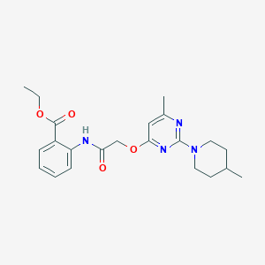 molecular formula C22H28N4O4 B2788341 Ethyl 2-[({[6-methyl-2-(4-methylpiperidin-1-yl)pyrimidin-4-yl]oxy}acetyl)amino]benzoate CAS No. 1226457-33-5