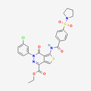 molecular formula C26H23ClN4O6S2 B2788388 Ethyl 3-(3-chlorophenyl)-4-oxo-5-(4-(pyrrolidin-1-ylsulfonyl)benzamido)-3,4-dihydrothieno[3,4-d]pyridazine-1-carboxylate CAS No. 887224-72-8