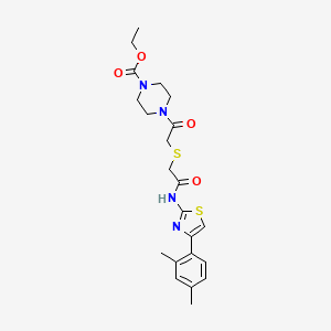 molecular formula C22H28N4O4S2 B2788404 ETHYL 4-{2-[({[4-(2,4-DIMETHYLPHENYL)-1,3-THIAZOL-2-YL]CARBAMOYL}METHYL)SULFANYL]ACETYL}PIPERAZINE-1-CARBOXYLATE CAS No. 681222-78-6