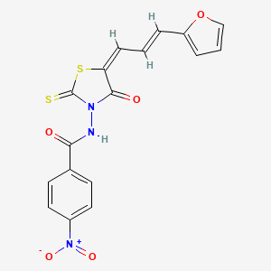 molecular formula C17H11N3O5S2 B2788430 N-[(5E)-5-[(2E)-3-(FURAN-2-YL)PROP-2-EN-1-YLIDENE]-4-OXO-2-SULFANYLIDENE-1,3-THIAZOLIDIN-3-YL]-4-NITROBENZAMIDE CAS No. 713091-74-8