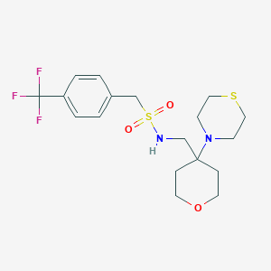 molecular formula C18H25F3N2O3S2 B2788449 N-{[4-(thiomorpholin-4-yl)oxan-4-yl]methyl}-1-[4-(trifluoromethyl)phenyl]methanesulfonamide CAS No. 2415622-18-1