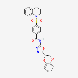 molecular formula C26H22N4O6S B2788455 N-(5-(2,3-dihydrobenzo[b][1,4]dioxin-2-yl)-1,3,4-oxadiazol-2-yl)-4-((3,4-dihydroquinolin-1(2H)-yl)sulfonyl)benzamide CAS No. 851096-02-1