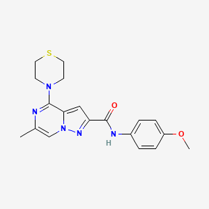 molecular formula C19H21N5O2S B2788476 N-(4-methoxyphenyl)-6-methyl-4-(thiomorpholin-4-yl)pyrazolo[1,5-a]pyrazine-2-carboxamide CAS No. 1775542-68-1