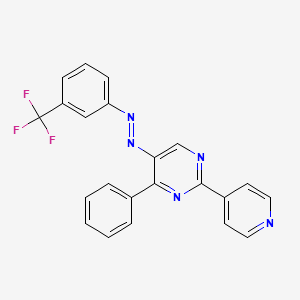 molecular formula C22H14F3N5 B2788506 4-Phenyl-2-(4-pyridinyl)-5-{2-[3-(trifluoromethyl)phenyl]diazenyl}pyrimidine CAS No. 339279-71-9