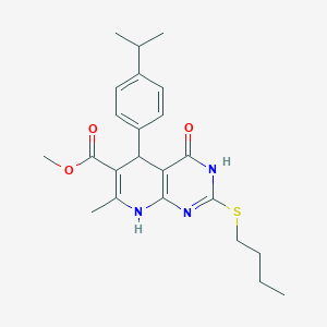 molecular formula C23H29N3O3S B2788607 methyl 2-(butylsulfanyl)-7-methyl-4-oxo-5-[4-(propan-2-yl)phenyl]-3H,4H,5H,8H-pyrido[2,3-d]pyrimidine-6-carboxylate CAS No. 923195-38-4