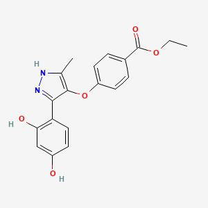 molecular formula C19H18N2O5 B2788649 ethyl 4-((3-(2,4-dihydroxyphenyl)-5-methyl-1H-pyrazol-4-yl)oxy)benzoate CAS No. 879587-40-3