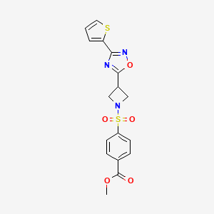 molecular formula C17H15N3O5S2 B2788721 Methyl 4-((3-(3-(thiophen-2-yl)-1,2,4-oxadiazol-5-yl)azetidin-1-yl)sulfonyl)benzoate CAS No. 1324679-67-5
