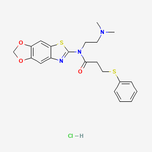 molecular formula C21H24ClN3O3S2 B2788729 N-[2-(dimethylamino)ethyl]-N-([1,3]dioxolo[4,5-f][1,3]benzothiazol-6-yl)-3-phenylsulfanylpropanamide;hydrochloride CAS No. 1216500-51-4