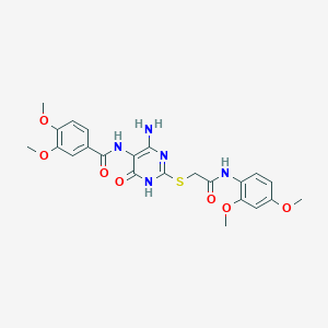 molecular formula C23H25N5O7S B2788790 N-(4-amino-2-((2-((2,4-dimethoxyphenyl)amino)-2-oxoethyl)thio)-6-oxo-1,6-dihydropyrimidin-5-yl)-3,4-dimethoxybenzamide CAS No. 868227-14-9