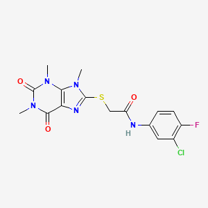 molecular formula C16H15ClFN5O3S B2788854 N-(3-chloro-4-fluorophenyl)-2-[(1,3,9-trimethyl-2,6-dioxo-2,3,6,9-tetrahydro-1H-purin-8-yl)sulfanyl]acetamide CAS No. 897454-24-9