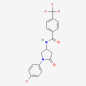 molecular formula C18H14F4N2O2 B2788923 N-[1-(4-fluorophenyl)-5-oxopyrrolidin-3-yl]-4-(trifluoromethyl)benzamide CAS No. 905663-50-5