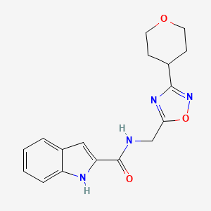 molecular formula C17H18N4O3 B2788977 N-{[3-(oxan-4-yl)-1,2,4-oxadiazol-5-yl]methyl}-1H-indole-2-carboxamide CAS No. 2034462-21-8