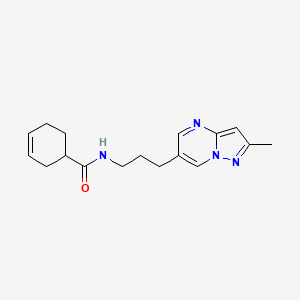 molecular formula C17H22N4O B2789040 N-(3-{2-methylpyrazolo[1,5-a]pyrimidin-6-yl}propyl)cyclohex-3-ene-1-carboxamide CAS No. 1797710-59-8