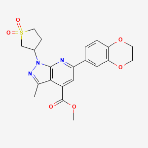 molecular formula C21H21N3O6S B2789076 methyl 6-(2,3-dihydro-1,4-benzodioxin-6-yl)-1-(1,1-dioxo-1lambda6-thiolan-3-yl)-3-methyl-1H-pyrazolo[3,4-b]pyridine-4-carboxylate CAS No. 1040635-74-2