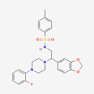 molecular formula C26H28FN3O4S B2789105 N-(2-(benzo[d][1,3]dioxol-5-yl)-2-(4-(2-fluorophenyl)piperazin-1-yl)ethyl)-4-methylbenzenesulfonamide CAS No. 896264-26-9