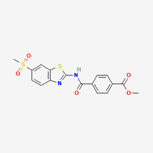 molecular formula C17H14N2O5S2 B2789106 Methyl 4-((6-(methylsulfonyl)benzo[d]thiazol-2-yl)carbamoyl)benzoate CAS No. 361480-80-0