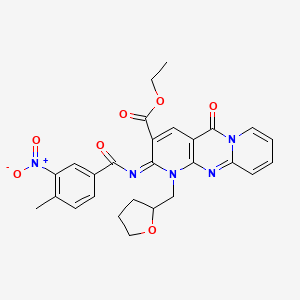 molecular formula C27H25N5O7 B2789112 ethyl 6-(4-methyl-3-nitrobenzoyl)imino-2-oxo-7-(oxolan-2-ylmethyl)-1,7,9-triazatricyclo[8.4.0.03,8]tetradeca-3(8),4,9,11,13-pentaene-5-carboxylate CAS No. 534580-83-1