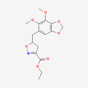molecular formula C16H19NO7 B2789123 Ethyl 5-[(6,7-dimethoxy-1,3-benzodioxol-5-yl)methyl]-4,5-dihydroisoxazole-3-carboxylate CAS No. 924861-71-2
