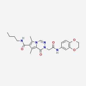 molecular formula C23H27N5O5 B2789132 N-butyl-2-{[(2,3-dihydro-1,4-benzodioxin-6-yl)carbamoyl]methyl}-6,8-dimethyl-1-oxo-1H,2H-pyrrolo[1,2-d][1,2,4]triazine-7-carboxamide CAS No. 1189476-70-7