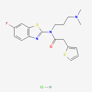 molecular formula C18H21ClFN3OS2 B2789206 N-(3-(dimethylamino)propyl)-N-(6-fluorobenzo[d]thiazol-2-yl)-2-(thiophen-2-yl)acetamide hydrochloride CAS No. 1216629-25-2