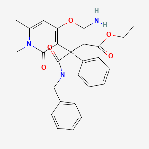 molecular formula C27H25N3O5 B2789256 ethyl 2'-amino-1-benzyl-6',7'-dimethyl-2,5'-dioxo-1,2,5',6'-tetrahydrospiro[indole-3,4'-pyrano[3,2-c]pyridine]-3'-carboxylate CAS No. 886174-83-0