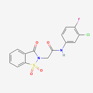 N-(3-chloro-4-fluorophenyl)-2-(1,1,3-trioxo-1,2-benzothiazol-2-yl)acetamide