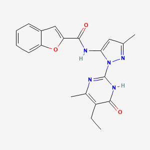 molecular formula C20H19N5O3 B2789386 N-(1-(5-ethyl-4-methyl-6-oxo-1,6-dihydropyrimidin-2-yl)-3-methyl-1H-pyrazol-5-yl)benzofuran-2-carboxamide CAS No. 1003798-97-7