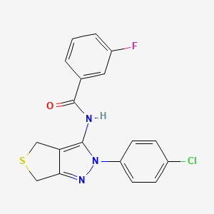 molecular formula C18H13ClFN3OS B2789398 N-[2-(4-chlorophenyl)-2H,4H,6H-thieno[3,4-c]pyrazol-3-yl]-3-fluorobenzamide CAS No. 361168-78-7
