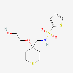 molecular formula C12H19NO4S3 B2789420 N-((4-(2-hydroxyethoxy)tetrahydro-2H-thiopyran-4-yl)methyl)thiophene-2-sulfonamide CAS No. 2319836-42-3