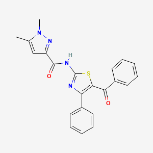 molecular formula C22H18N4O2S B2789427 N-(5-benzoyl-4-phenylthiazol-2-yl)-1,5-dimethyl-1H-pyrazole-3-carboxamide CAS No. 1013772-70-7