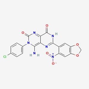 3-(4-Chlorophenyl)-4-imino-6-(6-nitrobenzo[d]1,3-dioxolen-5-yl)-1,3,7-trihydro-5,7-diazaquinazoline-2,8-dione